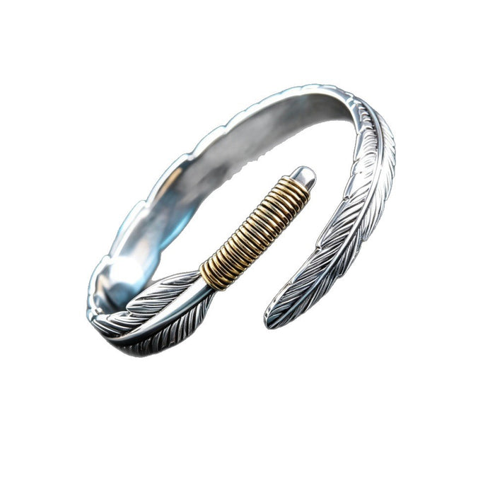 Men's Feather Open Cuff in silver-tone and gold-tone zinc alloy – front view