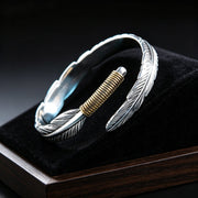 Men's Feather Open Cuff in silver-tone and gold-tone zinc alloy – detail
