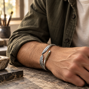 Men's Feather Open Cuff in Zinc alloy – on wrist