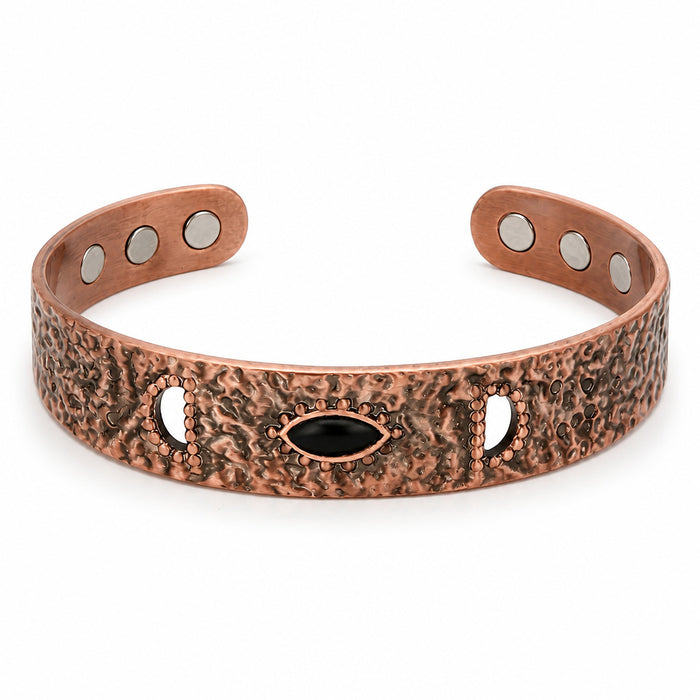 Men's Hammered Inlay Copper Cuff in copper with black inlays – front view