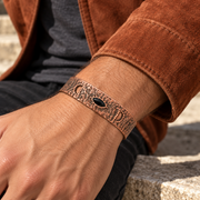 Men's Hammered Inlay Copper Cuff in Copper – on wrist