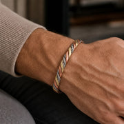 Men's Three-Tone Twisted Copper Cuff in three-tone copper – on wrist
