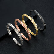 Men's Woven Wire Cuff in silver-tone, black, gold-tone and rose-gold-tone stainless steel – group view