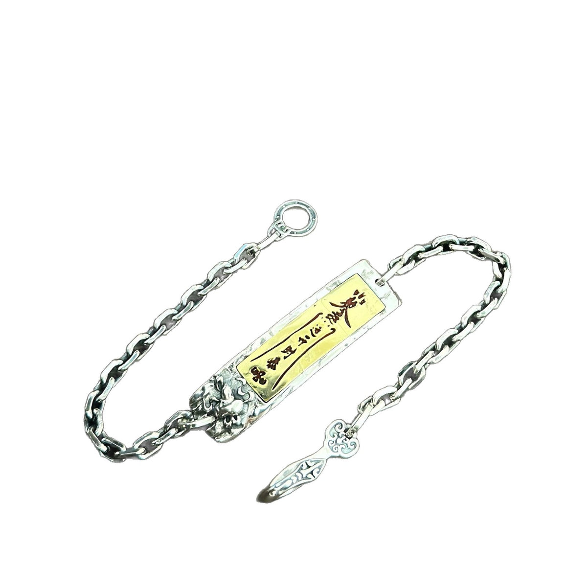 Men's Talisman Bar Sterling Silver Bracelet in Sterling Silver with Gold-Tone Accents – front view
