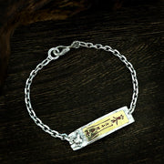 Men's Talisman Bar Sterling Silver Bracelet in Sterling Silver with Gold-Tone Accents – original red engraved plate and fine linked sides