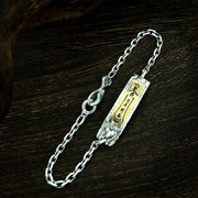 Men's Talisman Bar Sterling Silver Bracelet in Sterling Silver with Gold-Tone Accents – original decorated hook clasp and plate detail