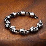 Men's Hollow Skull Ring Link Bracelet in Steel; Antiqued Silver-Tone Finish – original rounded skull backs and toggle view