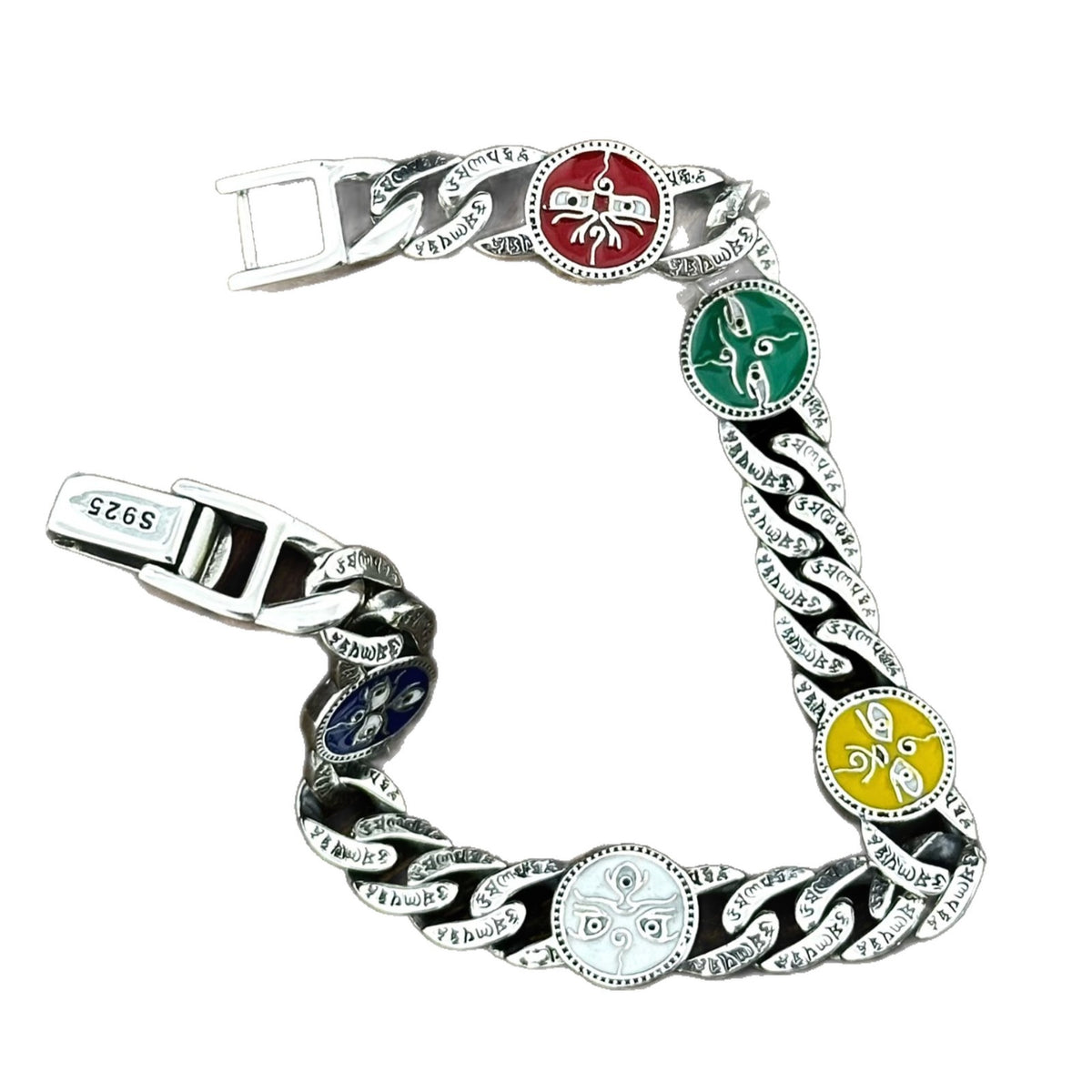 Men's Five Colour Medallion Bracelet in Sterling Silver / Multicolour – front view