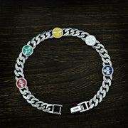 Men's Five Colour Medallion Bracelet in Sterling Silver / Multicolour – original open bracelet view