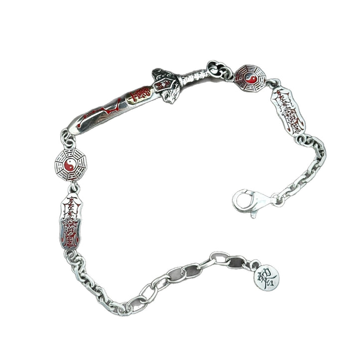 Men's Seven-Star Sword Bracelet in Sterling Silver with Red Details – front view