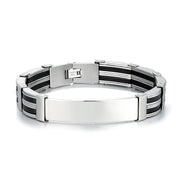 Men's Rail Panel Bracelet in black and silver-tone stainless steel – front view, 12 mm wide