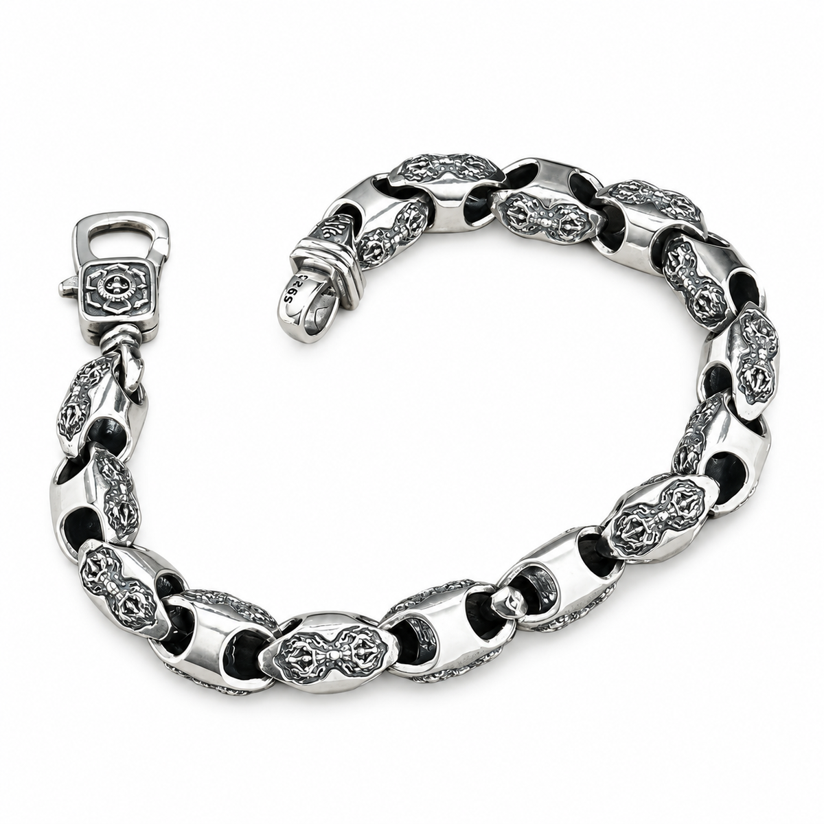 Men's Vajra Relief Bracelet in Sterling Silver – front view