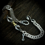 Men's Vajra Centre Sterling Silver Chain Bracelet in 925 Sterling Silver with Gold-Tone Centre Accent – original openwork centre, curb chain and hook clasp detail