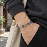 Men's Five Colour Medallion Bracelet in 925 Sterling Silver with Enamel – contextual scene, on wrist