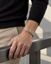 Men's Twisted Horn Cuff in silver-tone Steel – contextual scene, on wrist