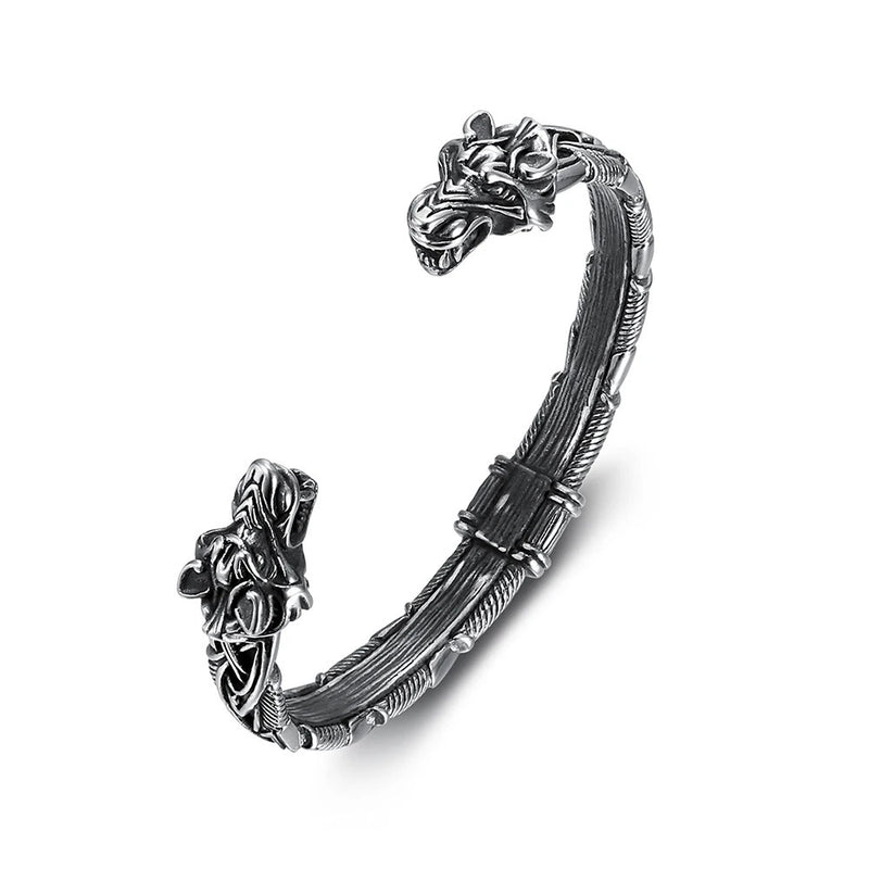 Men's Segmented Wolf Cuff in Silver-Tone Steel – front view