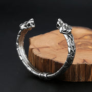 Men's Segmented Wolf Cuff in Silver-Tone Steel – original pattern and band detail