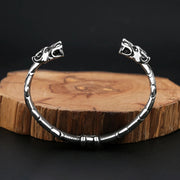 Men's Segmented Wolf Cuff in Silver-Tone Steel – side view of the open band