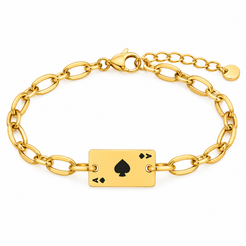 Men's Ace Panel Bracelet in Gold-Tone Plated Steel – front view