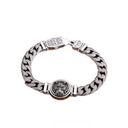 Men's Tiger Medallion Curb Bracelet in Sterling Silver – front view