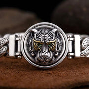 Men's Tiger Medallion Curb Bracelet in Sterling Silver – original tiger medallion detail