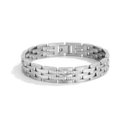 Men's Twin Rail Link Bracelet in Silver-Tone Steel – front view