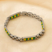 Men's Green Rhythm Link Bracelet in Steel-Tone Steel – steel-tone underside and colour variant view