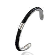 Men's Inlay Arc Cuff in black and silver-tone stainless steel – front view