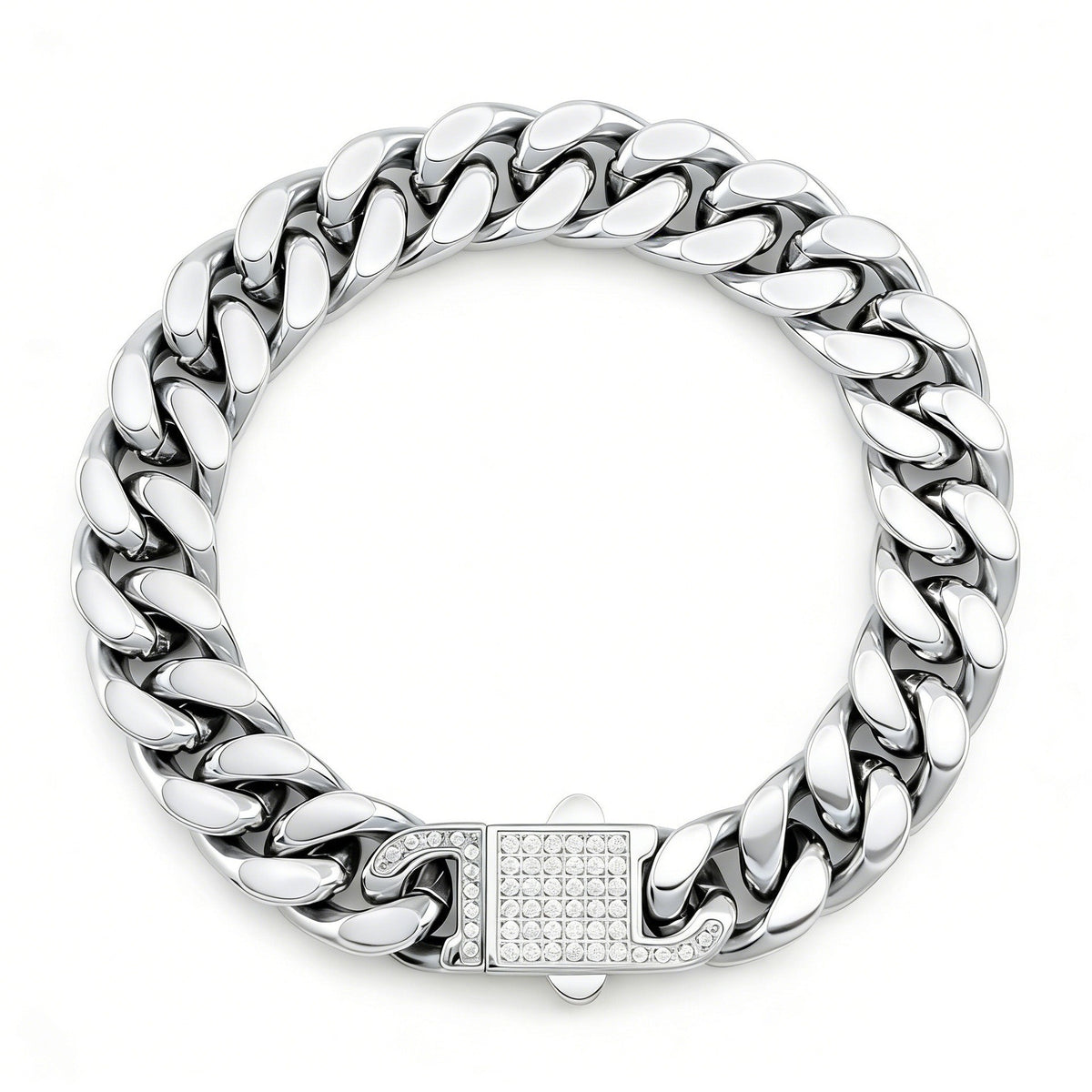 Men's Pavé Lock Cuban Bracelet in silver-tone Stainless Steel – front view