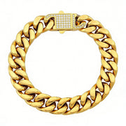 Men's Pavé Lock Cuban Bracelet in gold-tone Stainless Steel – front view