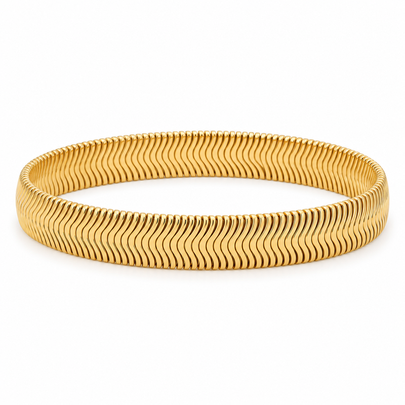Men's Flat Herringbone Bracelet in Gold-Tone Plated Steel – front view