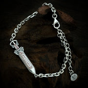 Men's Talisman Sword Sterling Silver Bracelet in Sterling Silver – original red script, yin-yang guard and chain detail