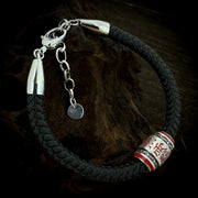 Men's Script Barrel Sterling Silver Cord Bracelet in Sterling Silver and Black Textile Cord – original lobster clasp, cord endcaps and extension