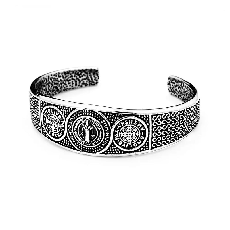 Men's Benedict Medallion Cuff in silver-tone Steel – front view