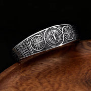 Men's Benedict Medallion Cuff in silver-tone Steel – original detail of the surface and opening