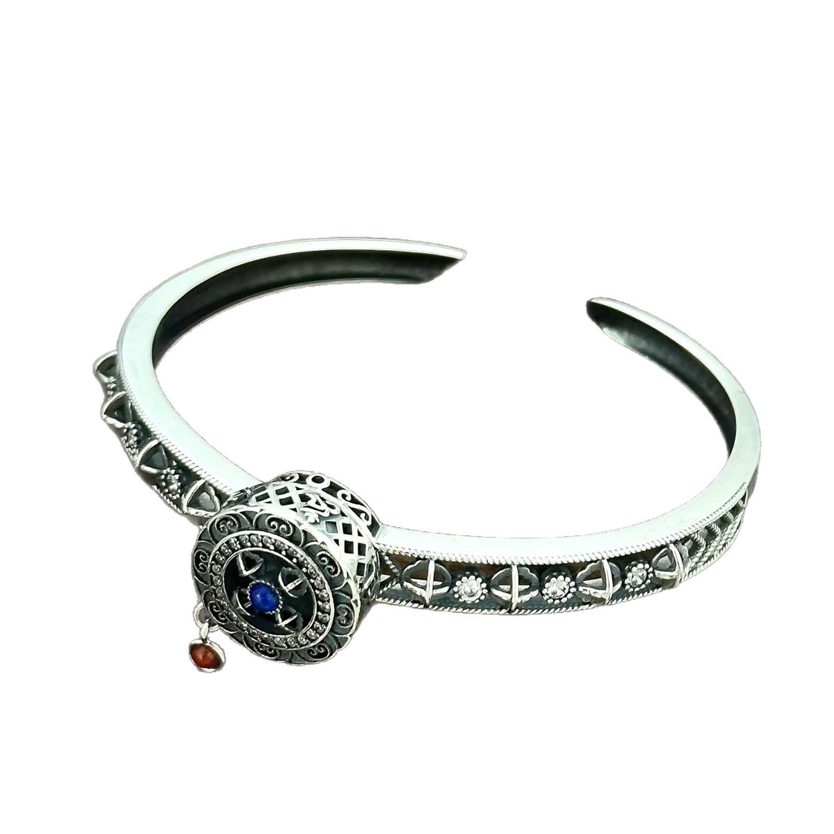 Men's Blue Wheel Cuff in Sterling Silver – front view