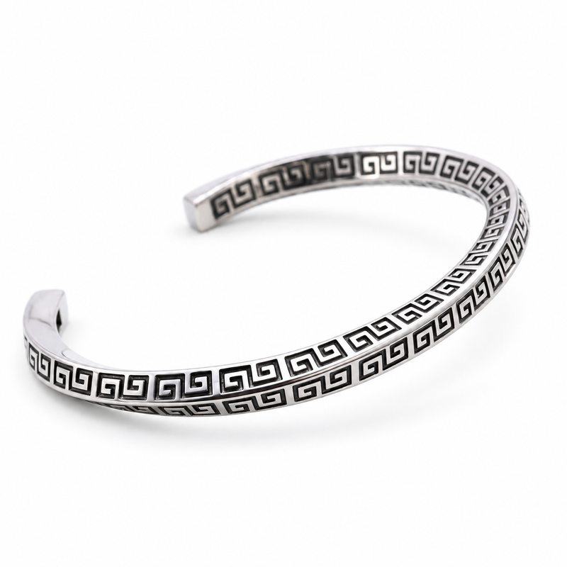 Men's Square Meander Cuff in Sterling Silver – front view on white