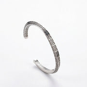 Men's Square Meander Cuff in Sterling Silver – side detail of the square-section Greek-key band