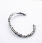 Men's Square Meander Cuff in Sterling Silver – inner band and open-tip view