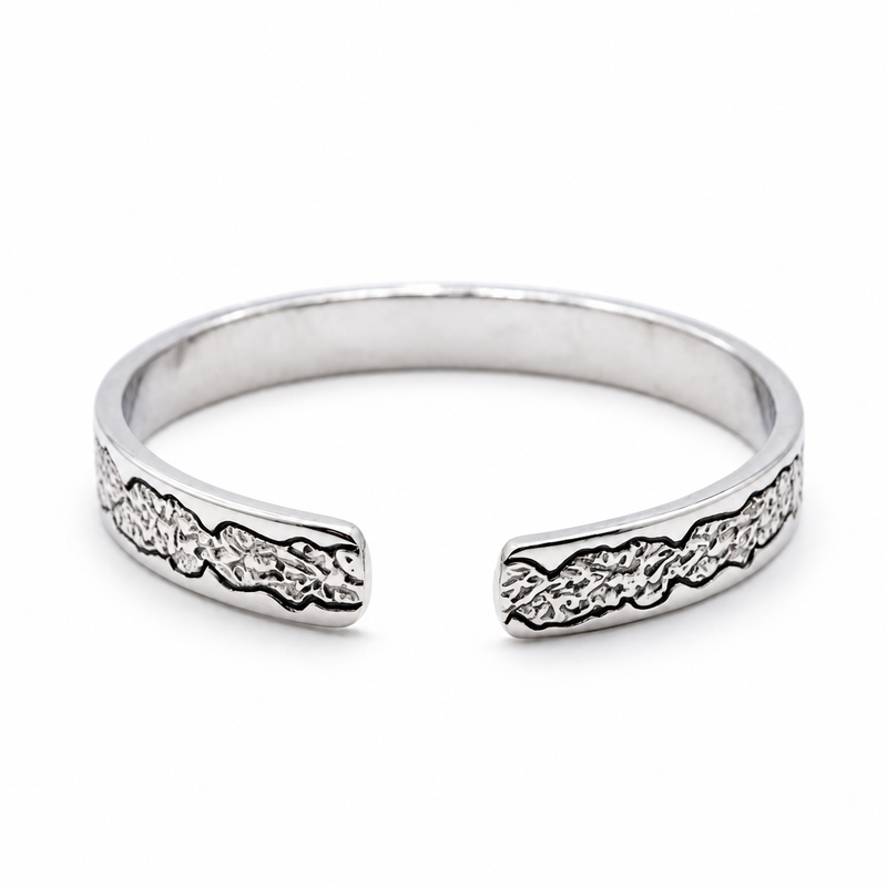 Men's Riven Texture Cuff in Sterling Silver – front view on white
