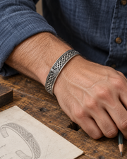 Men's Hammer Knot Cuff in silver-tone Steel – contextual scene, on wrist