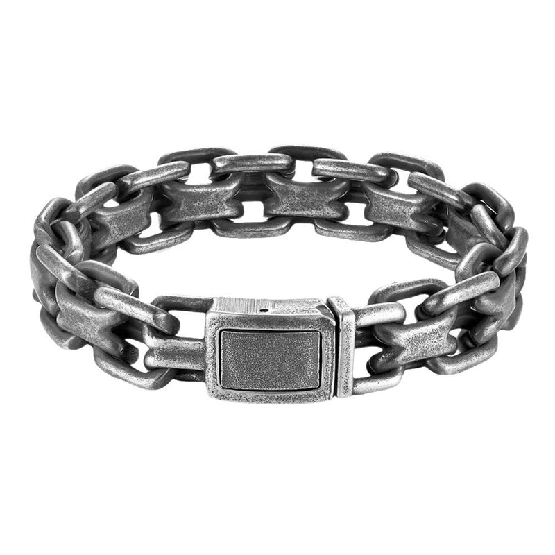 Men's Industrial Twin Rail Bracelet in Aged Silver-Tone Steel – front view