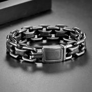 Men's Industrial Twin Rail Bracelet in Aged Silver-Tone Steel – original aged links and clasp reverse detail