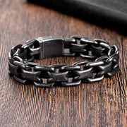 Men's Industrial Twin Rail Bracelet in Aged Silver-Tone Steel – original angled double-rail link detail