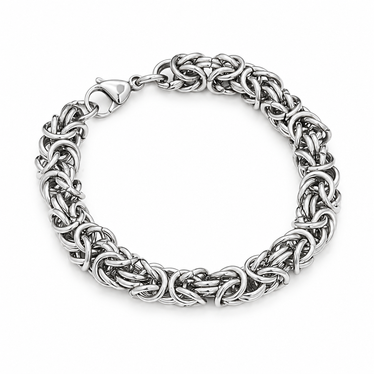 Men's Round Ring Byzantine Bracelet in Silver-Tone Steel – front view