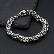 Men's Round Ring Byzantine Bracelet in Silver-Tone Steel – original round wire weave and clasp detail