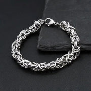 Men's Round Ring Byzantine Bracelet in Silver-Tone Steel – original angled view of the interwoven rings