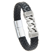 Men's Curb Centre Braid Bracelet in Black – front view