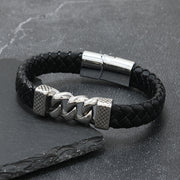Men's Curb Centre Braid Bracelet in Black – original detail