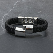 Men's Curb Centre Braid Bracelet in Black – clasp detail